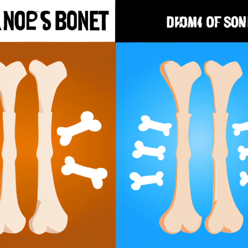 המחשה של עצם בריאה לעומת עצם אוסטאופורטית, המראה את ההבדל בצפיפות העצם.