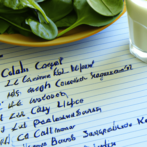 תמונה של מזונות עשירים בסידן, כמו עלים ירוקים ומוצרי חלב, לצד רשימת שינויים תזונתיים מומלצים למניעת אוסטאופורוזיס.